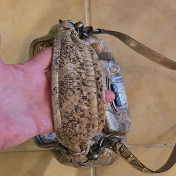 Coach Kristen Brown Tan‎ Embossed Python Leather Purse Hobo E1026 15361 - Picture 11 of 16